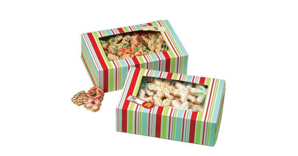 Cajas, pack 2 cajas largas presentación cupcakes, dulces Snowflake Wishes Rayas Wilton