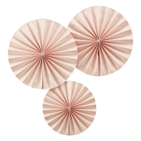 Pack 3 abanicos de papel rosa pastel