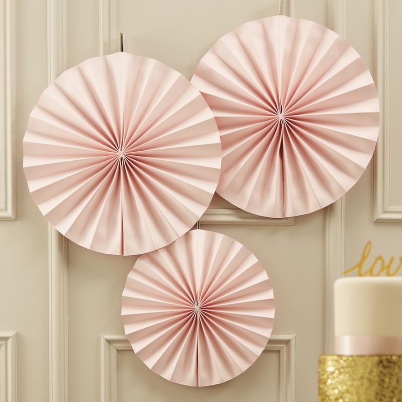 Pack 3 abanicos de papel rosa pastel