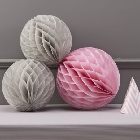 Pack de 3 Bolas Nido Abeja: Gris y Rosa