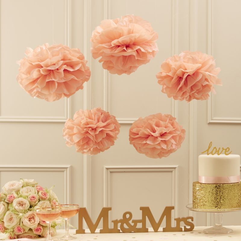 Pack 5 pompones rosa pastel