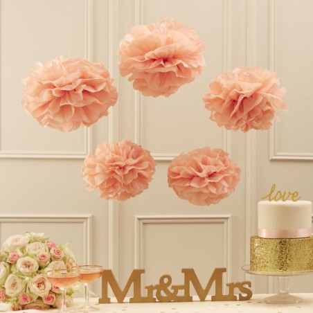 Pack 5 pompones rosa pastel