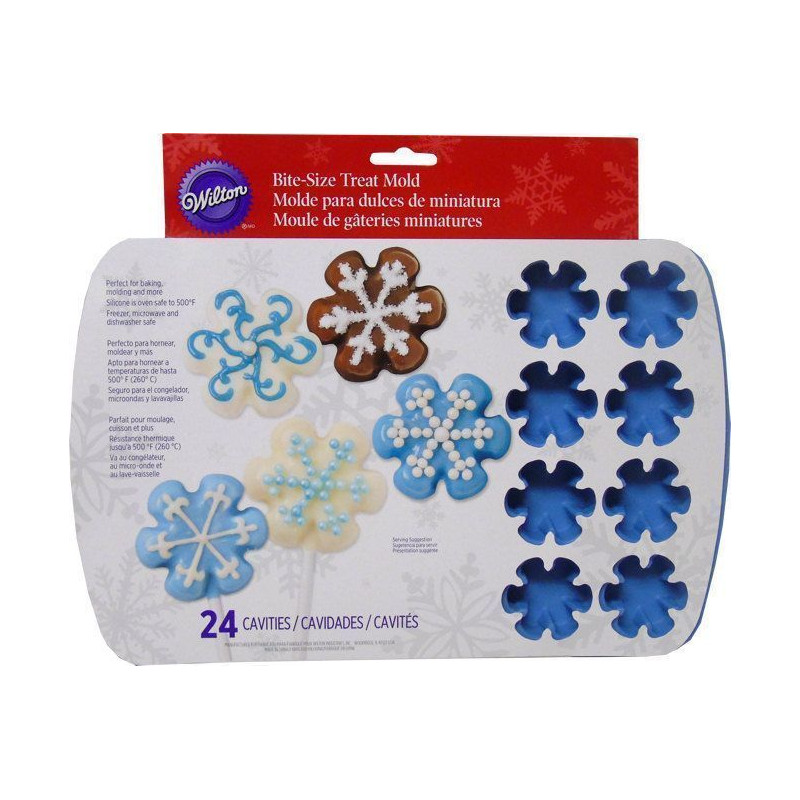 Wilton 24 Cavity Bite Size Snowflakes Silicone Mold- Oven Safe, Freezer,  Microwa
