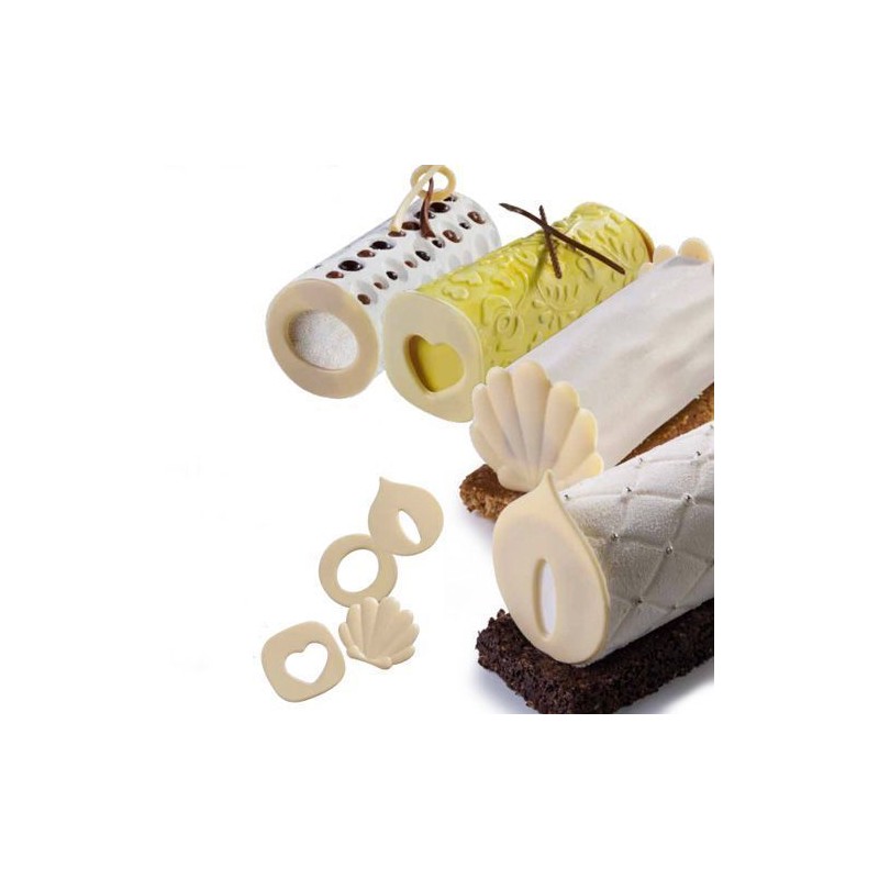 Kit 4 texturizadores + 4 moldes de decoraciones de chocolate Martellato