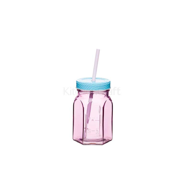 Jarra de cristal rosa con tapa azul Kitchen Craft