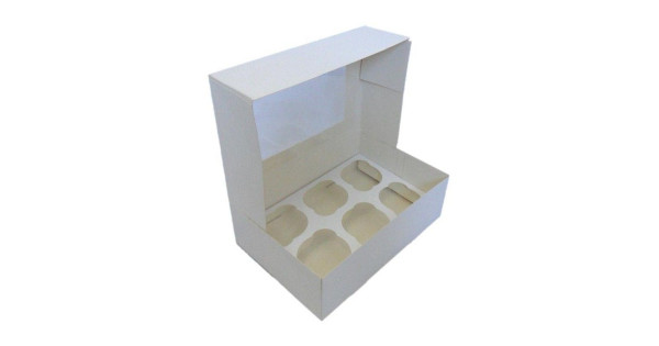 Caja para 6 cupcakes blanca con ventana