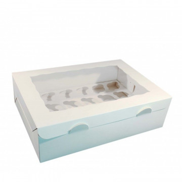 Caja para 12 cupcakes blanca con ventana