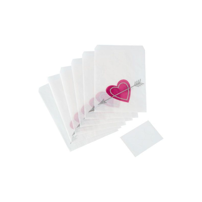 Pack de 6 bolsas de papel corazón San Valentín Wilton