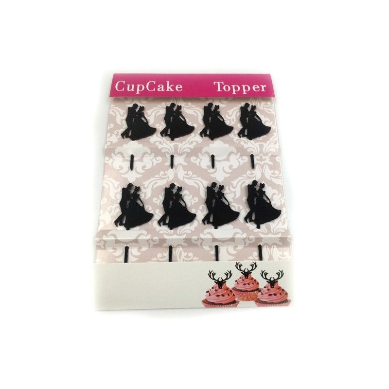 Pack de 8 Toppers acrílicos negro Happy Birthday