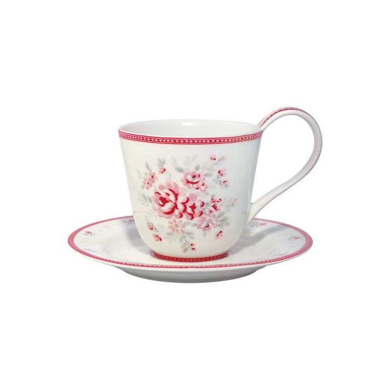 Taza con asa + plato Flora White Green Gate