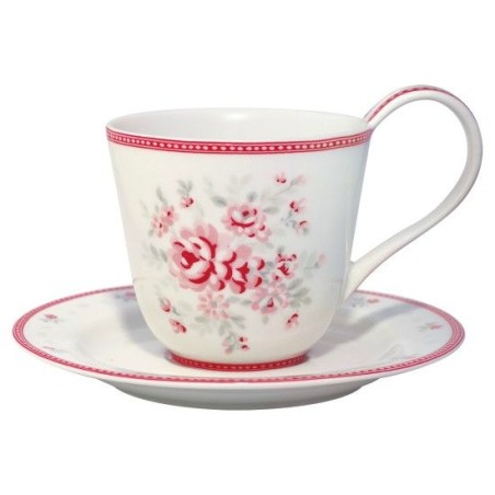Taza con asa + plato Flora White Green Gate