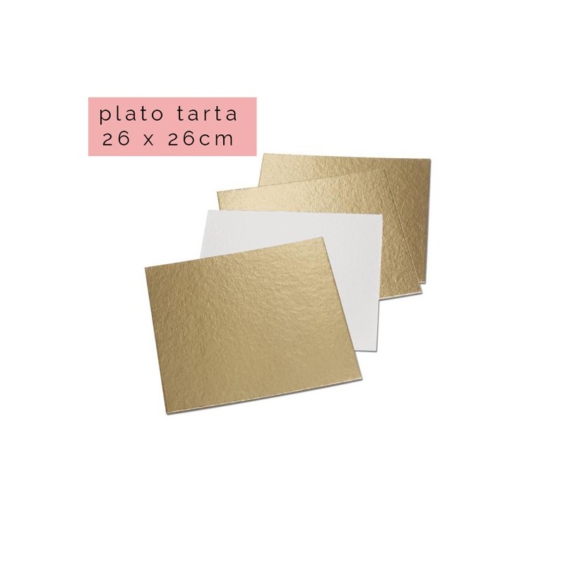 Plato cuadrado para tarta Oro 26 x 26 cm