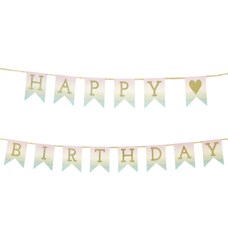 Guirnalda Happy Birthday Arcoiris Oro Mermaids