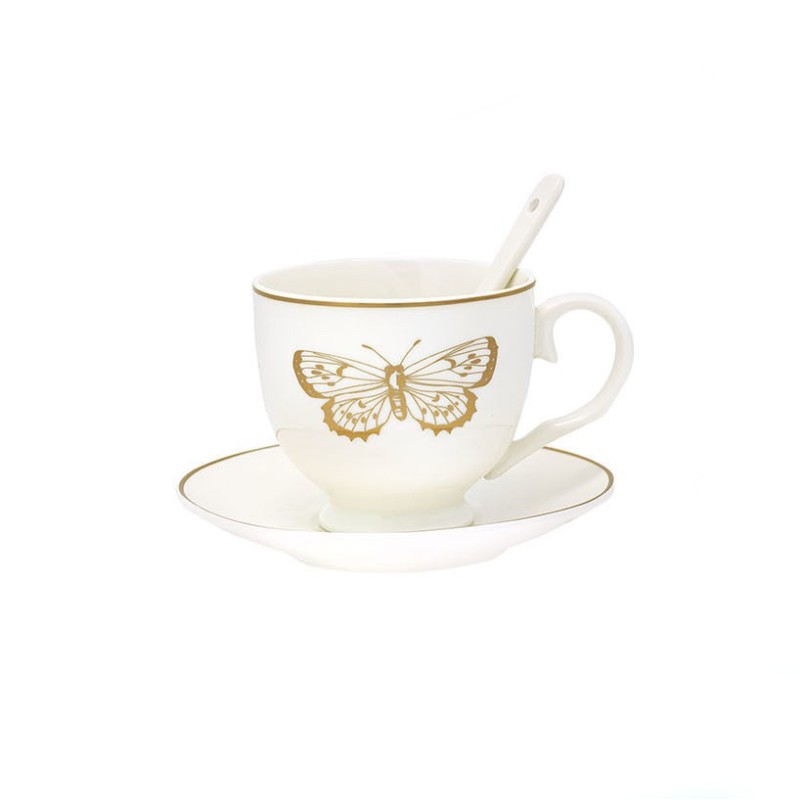 Taza + plato y cuchara Butterfly Gold 3 Green Gate