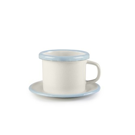 Taza y plato mini esmaltado Blanco y Celeste Ibili