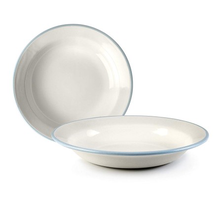 Plato esmaltado de 24 cm Blanco y Celeste Ibili