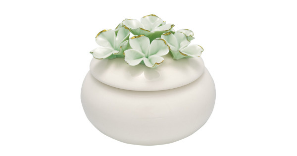 Joyero de cerámica crema con flores verde menta y oro Green Gate