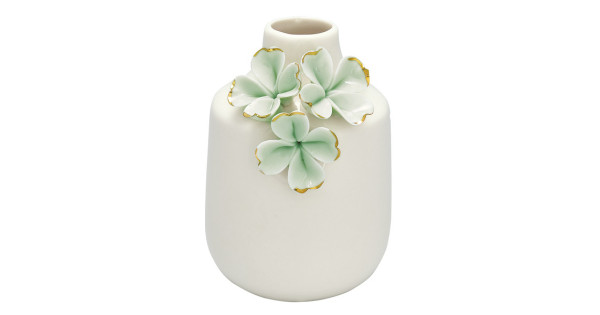 Florero de cerámica crema con flores verde menta y oro Green Gate