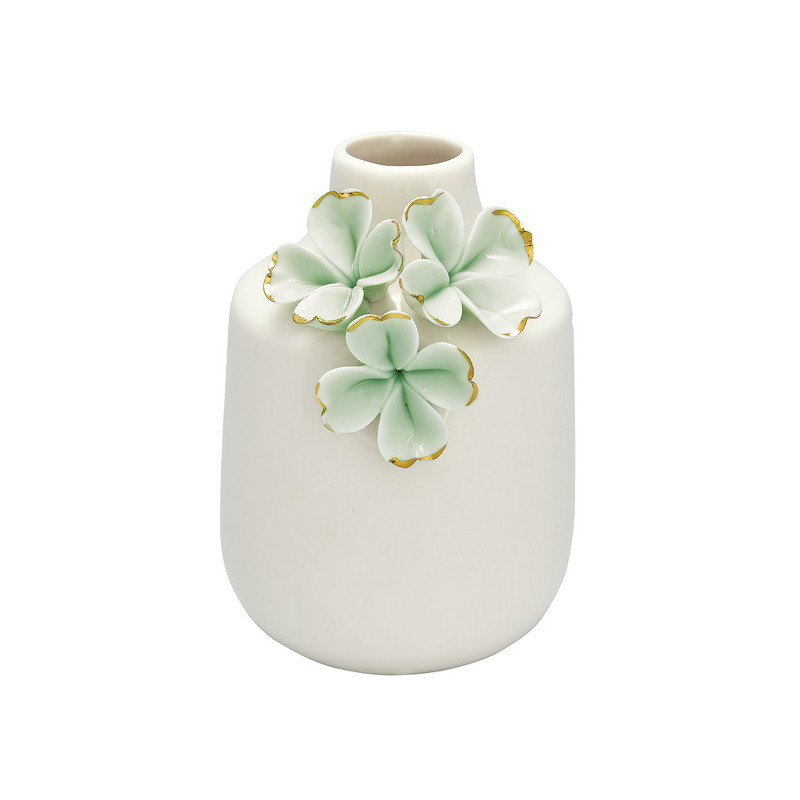 Florero de cerámica crema con flores verde menta y oro Green Gate