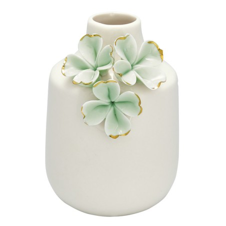 Florero de cerámica crema con flores verde menta y oro Green Gate