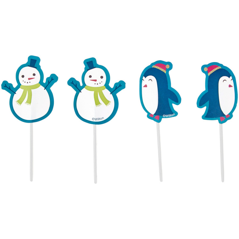 Pack de 12 Toppers Muñeco de Nieve y Pingüinos Navidad Wilton