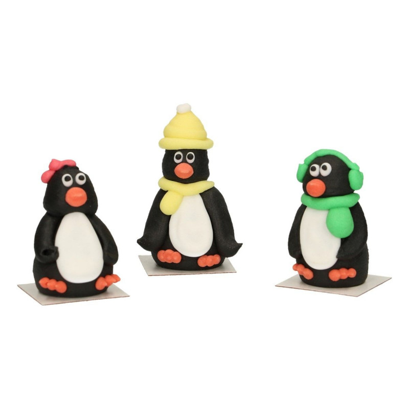 Pack de 3 Decoraciones de azúcar Pingüinos Funcakes
