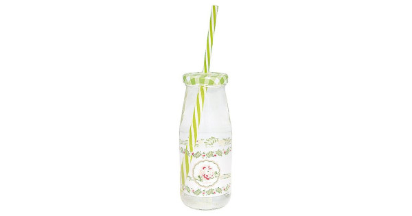 Botella de cristal con pajita Lily Petit White Green Gate
