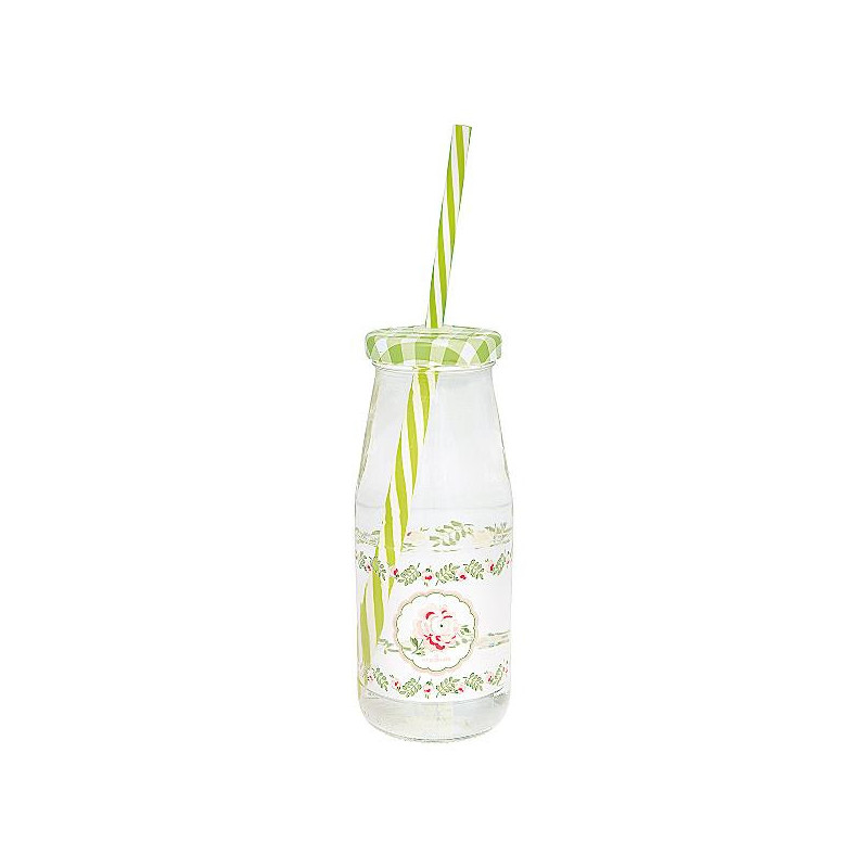 Botella de cristal con pajita Lily Petit White Green Gate