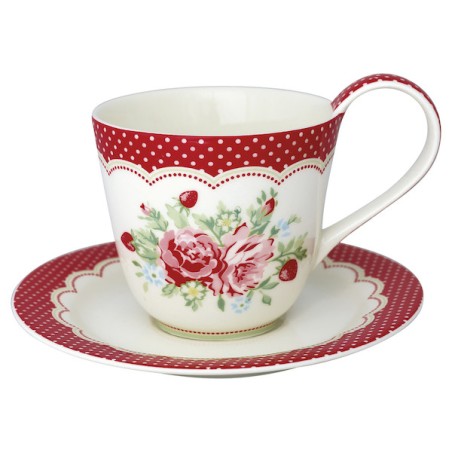 Taza + Plato Mary White Green Gate