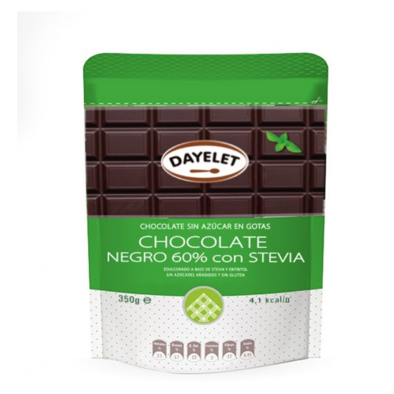 Chocolate negro 60% con Stevia 350 gr Dayelet