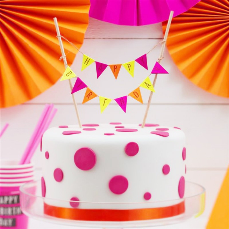 Topper para tarta Happy Birthday Colores Neón