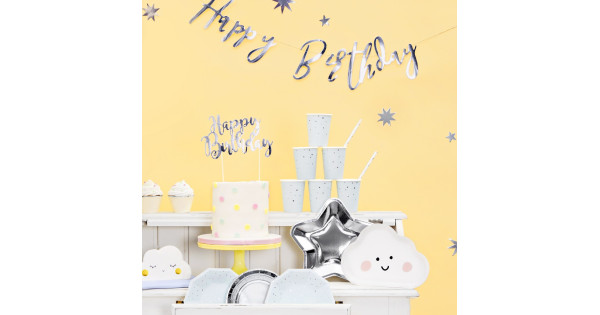 Topper para tartas Plata Happy Birthday