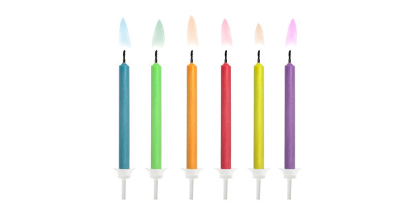 Pack de 6 Velas de Colores con llama de colores