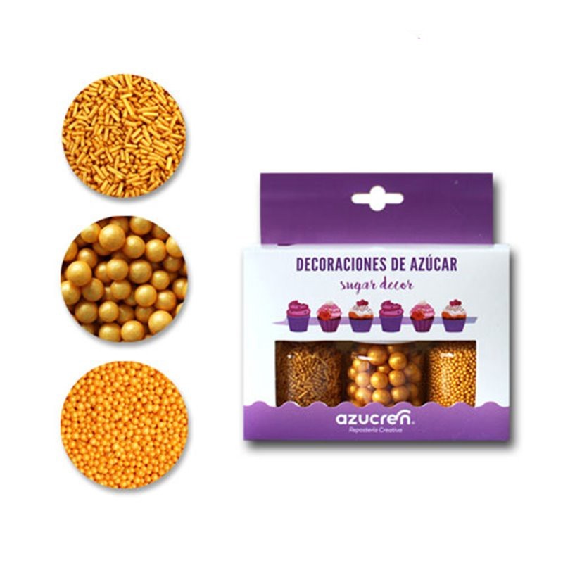 Pack 3 Sprinkles Perlas y Fideos Oro Azucren
