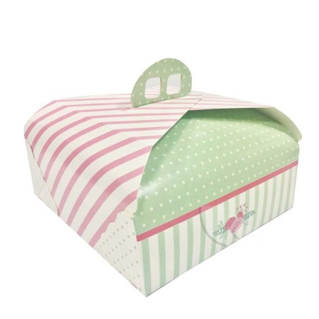 Caja de tarta con asas de 28 cm Verde y Rosa Ágata