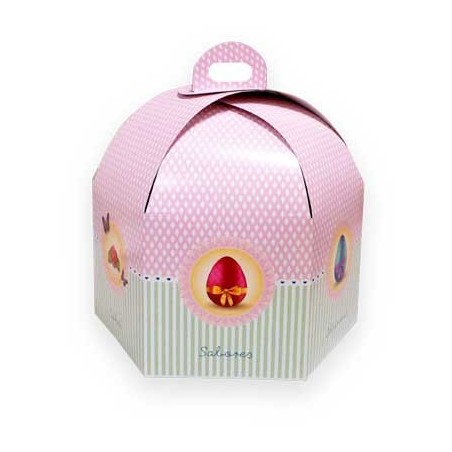 Caja de tarta con asas altas 28 cm Verde y Rosa Ágata