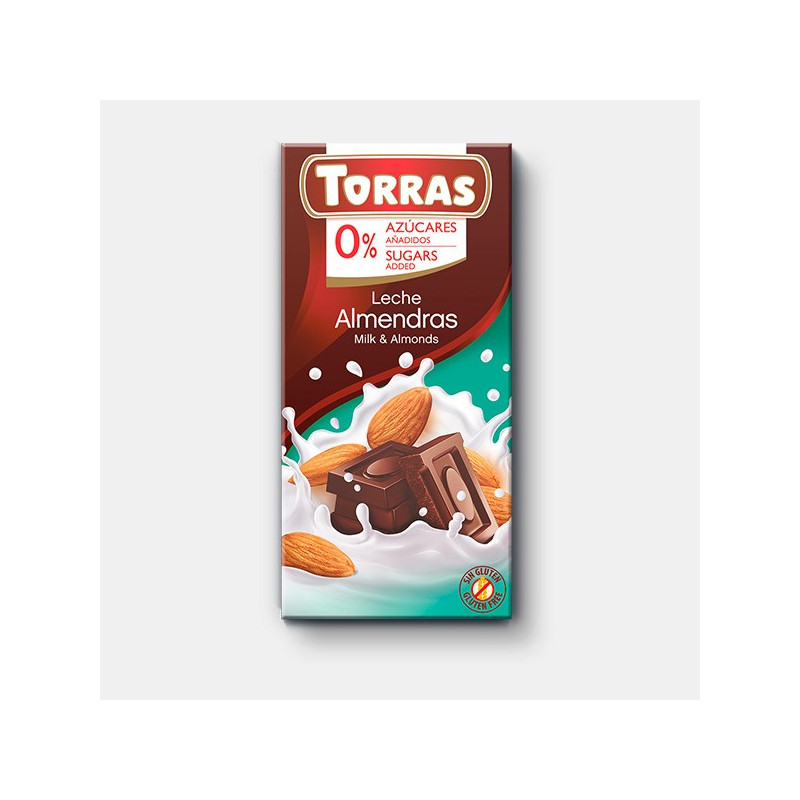 Chocolate con leche y almendras 0% azúcar 150g TORRAS