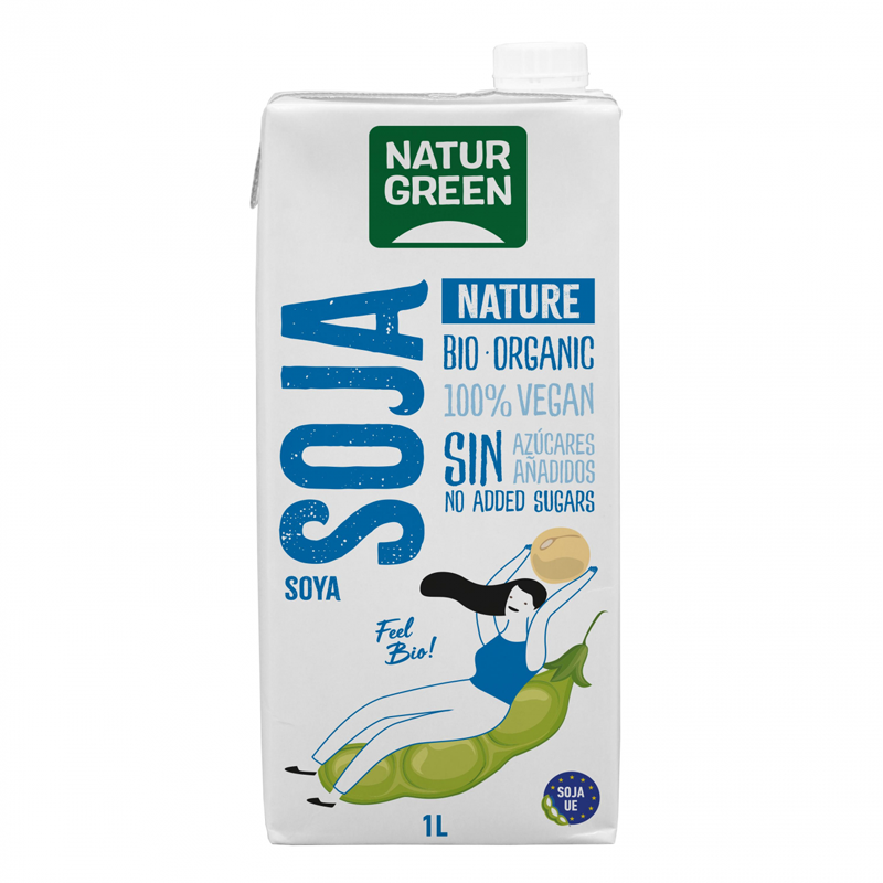 Leche de soja 100% orgánica y vegana sin azúcares añadidos de NaturGreen