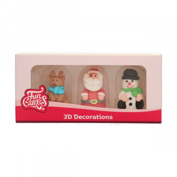 Pack de 3 Decoraciones de azúcar: Papa Noel, Reno y Muñeco de Nieve Funcakes