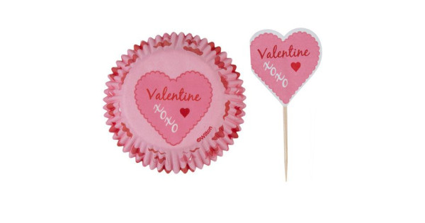 Set para cupcakes: Pink Damask Valentine Wilton