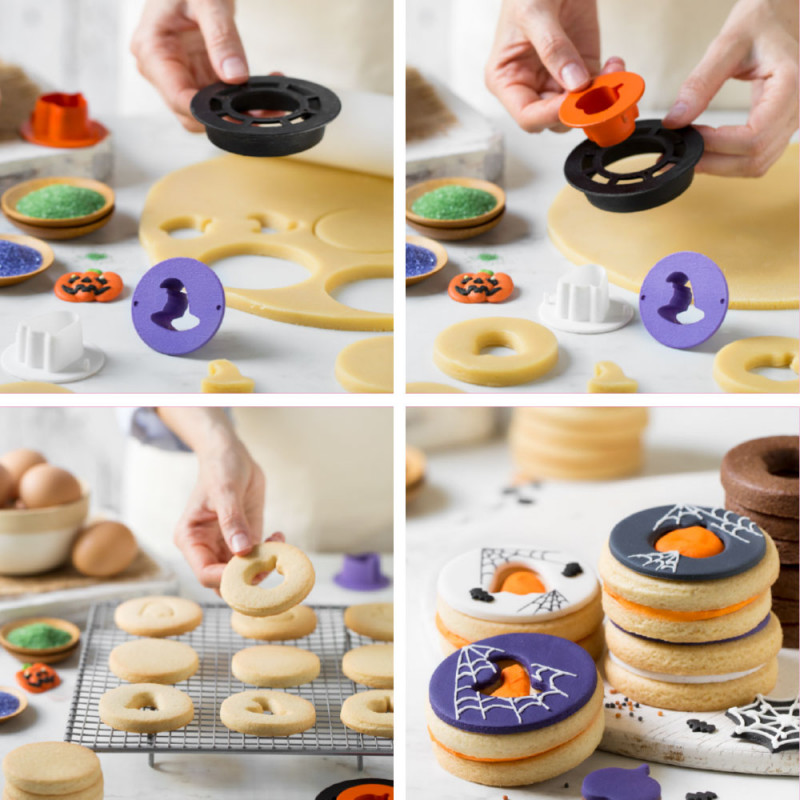 Pack de cortantes y perforador Linzer Cookies Halloween Decora Italia
