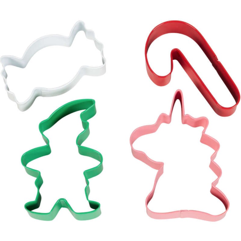 Pack 4 Cortantes Gnomo, Unicornio, Bastón y Caramelo Navidad Wilton