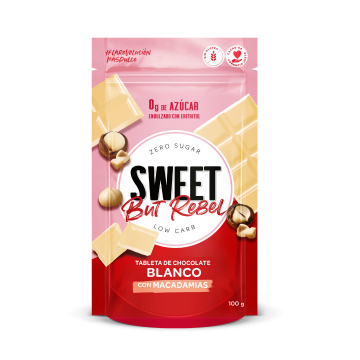 Tableta de Chocolate Blanco con Macadamia SIN AZÚCAR KETO 100g Sweet But Rebel