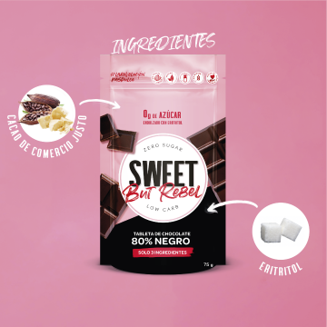 Tableta de Chocolate negro 80% SIN AZÚCAR KETO 75 g Sweet But Rebel