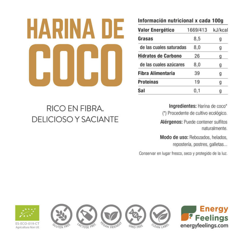 Harina de Coco Ecológica 1kg Energy Feelings