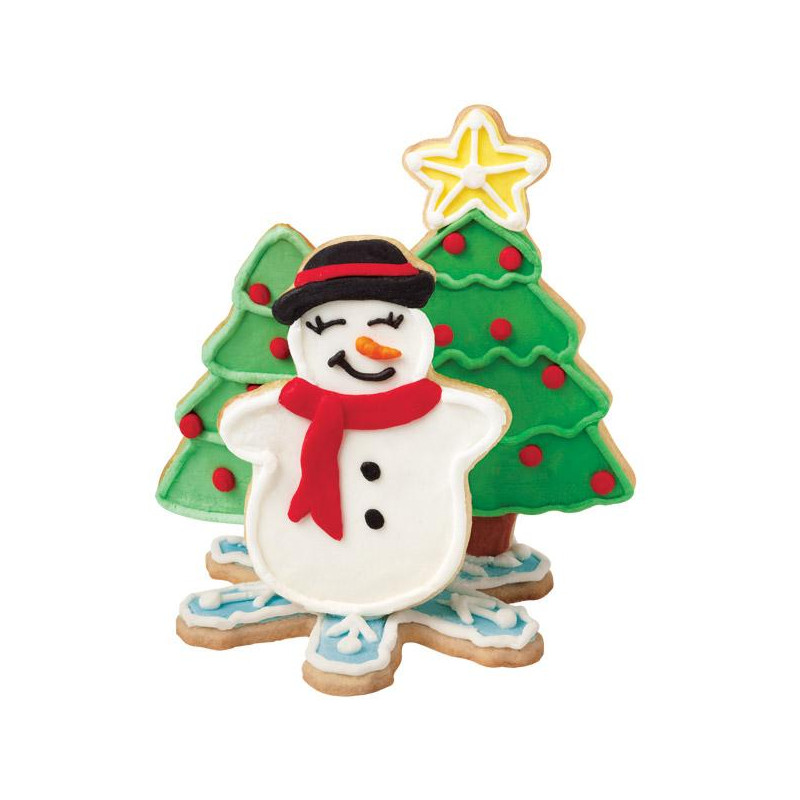 Cortantes, pack 4 cortantes: árbol, árbol con estrella, muñeco nieve y copo de nieve Wilton