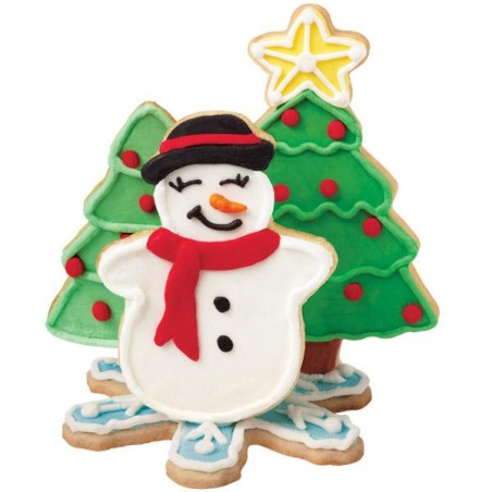 Cortantes, pack 4 cortantes: árbol, árbol con estrella, muñeco nieve y copo de nieve Wilton
