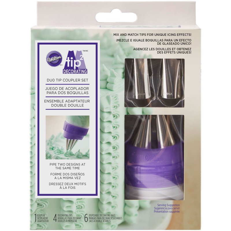 Pack boquillas + adaptador doble + 6 mandas pasteleras Wilton
