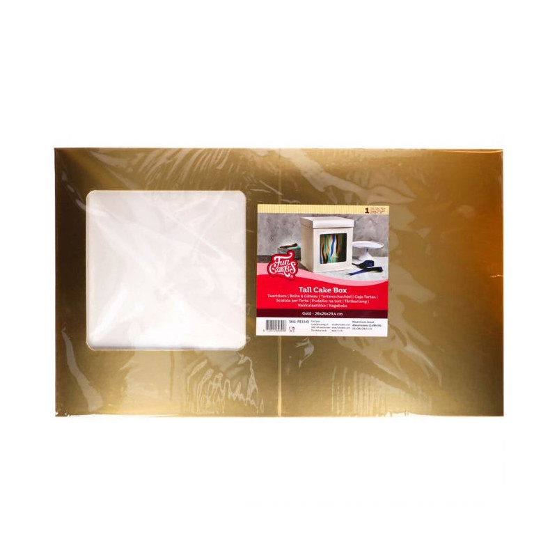 Caja de tarta Deluxe Alta con ventana Oro 26 cm Funcakes