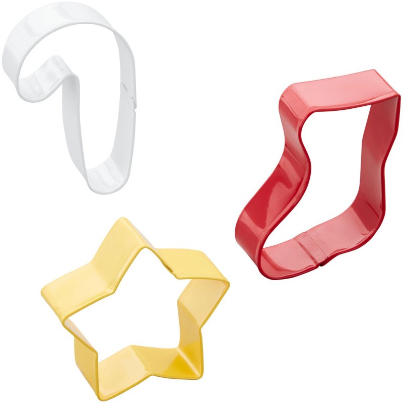 Pack 3 Cortantes Estrella, Bastón de Caramelo y Calcetín de Navidad Wilton